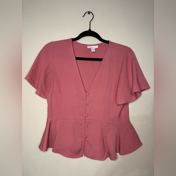 Topshop Pink Button-Down Peplum Blouse - Picture 1 of 3